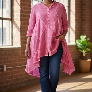 Pink Asymmetrical Hem Women's Top